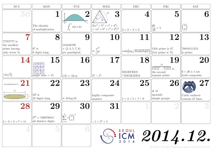 SEOUL ICM 2014 수학달력 : 네이버 블로그 Seoul Icm 2014 수학달력 : 네이버 블로그