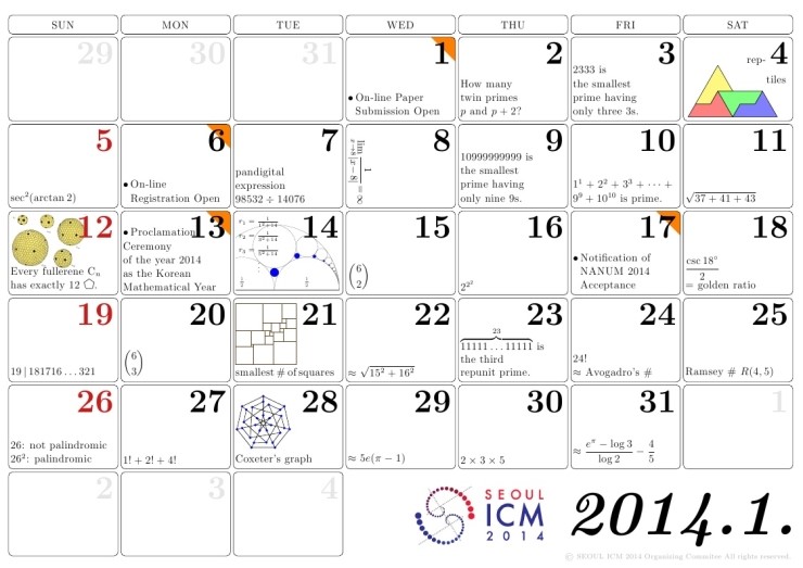 SEOUL ICM 2014 수학달력 : 네이버 블로그 Seoul Icm 2014 수학달력 : 네이버 블로그