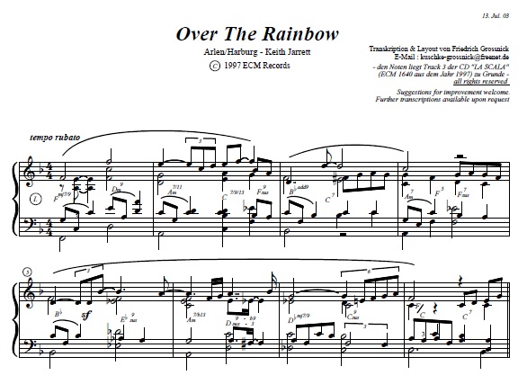 keith jarrett over the rainbow transcription