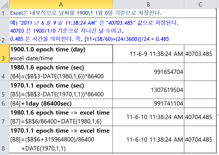 [엑셀] Excel time ↔ Unix time / GPS time 네이버 블로그