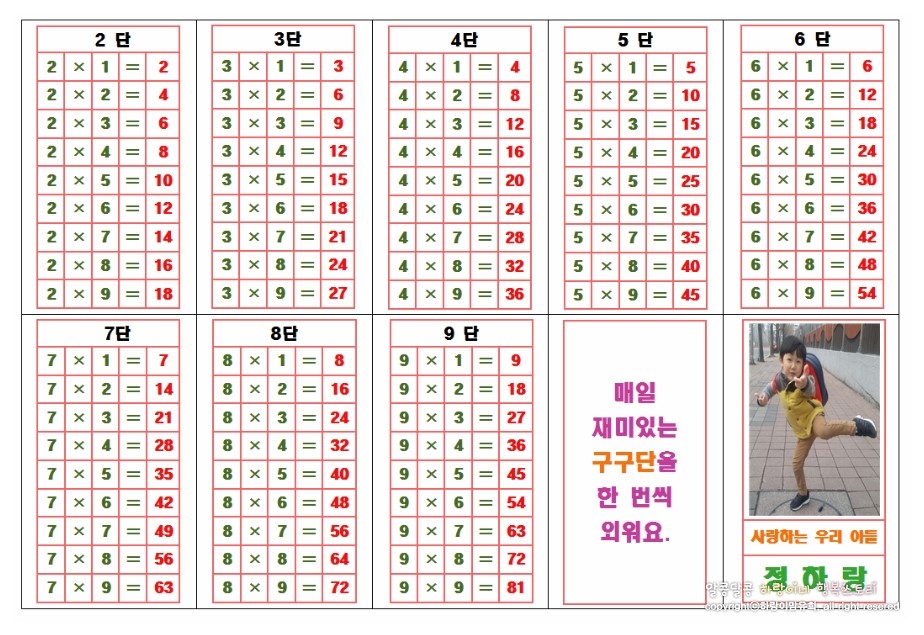 구구단송 구구단노래 구구단표보며 즐겁게 따라불러요. : 네이버 블로그