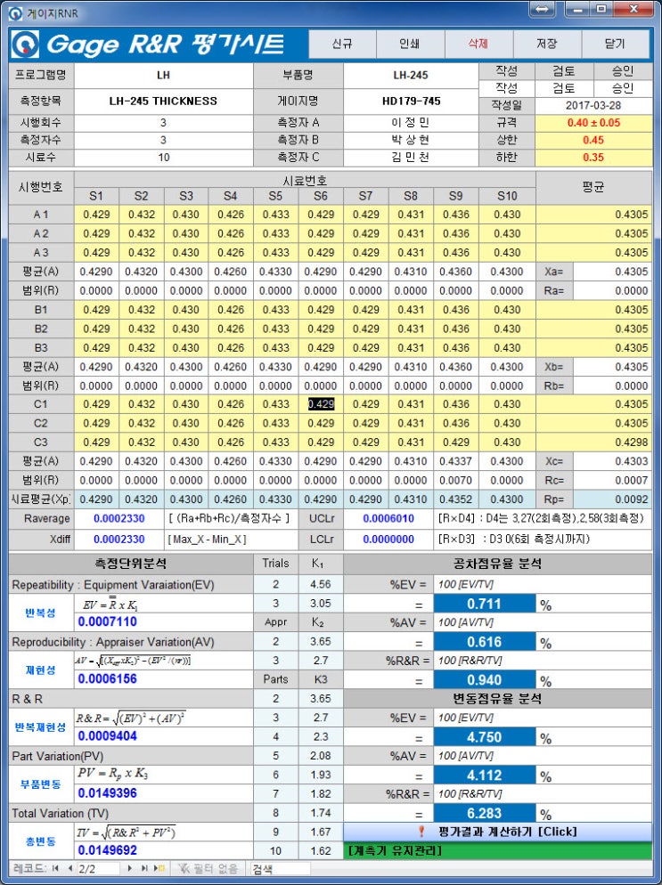 게이지 R&R (Gage R&R) 측정 관리 프로그램 네이버 블로그