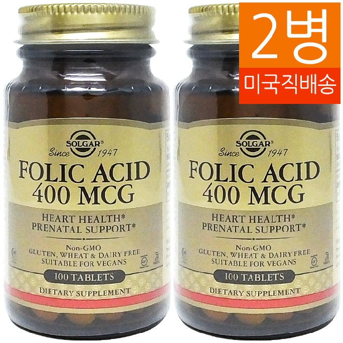 SOLGAR 엽산 Folic Acid 400 mcg 100 Tablets 2병 