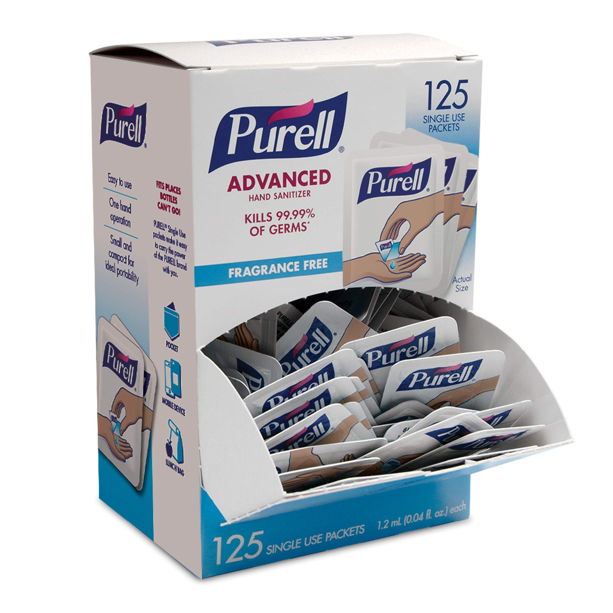 Purell 퓨렐 휴대용 손소독제 젤 일회용 손세정제 125팩-박스포장(당일출고), 단일상품 