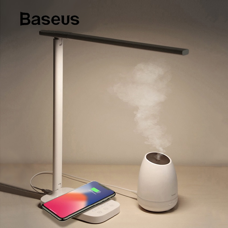 Baseus 램프 qi 무선 충전기 아이폰 xs 맥스 x foldable 테이블 데스크탑 데스크 led 라이트 빠른 무선 충전 패드 삼성, 1개, EU Plug 