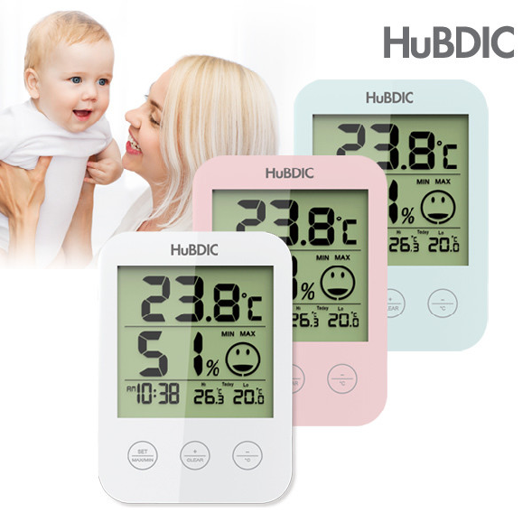 [휴비딕] 디지털 온습도계 HT-3 HT-7 시계 아이콘 표시, 선택:HT-3) 민트 