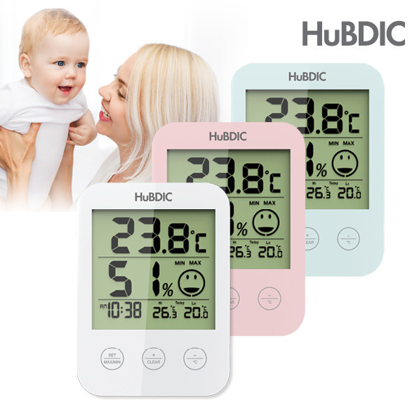 [휴비딕] 디지털 온습도계 HT-3 HT-7 시계 아이콘 표시, 선택:HT-7) 베이지 