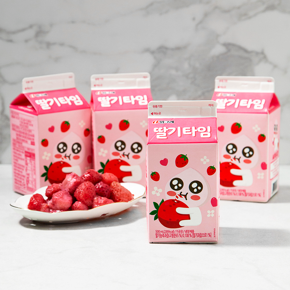 빙그레 딸기타임 우유, 500ml, 4개 