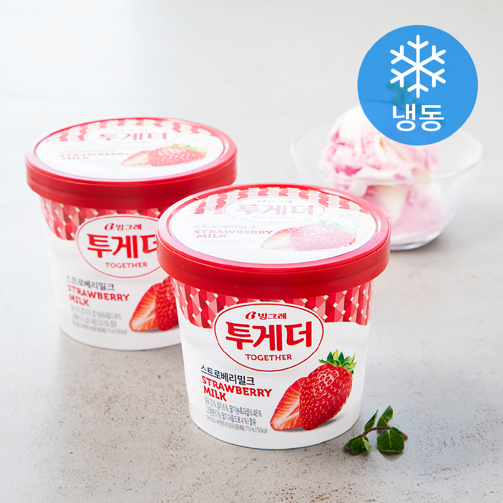 빙그레 투게더 스트로베리밀크 아이스크림 (냉동), 710ml, 2개 