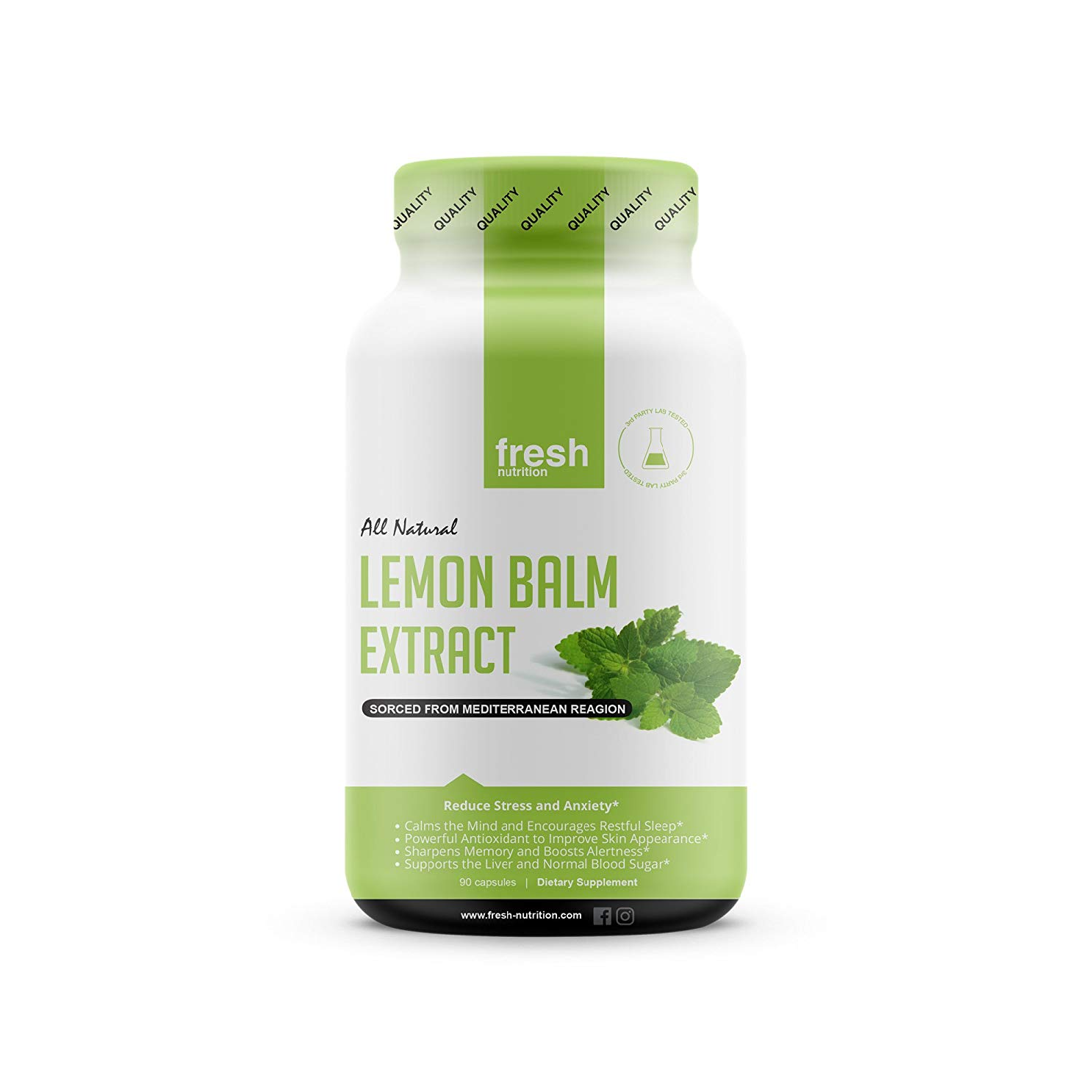 Fresh nutrtion Lemon Balm Extract Capsules - Strongest 600mg Servings 플래쉬 뉴트리션 레몬밤 추출물, 1통 