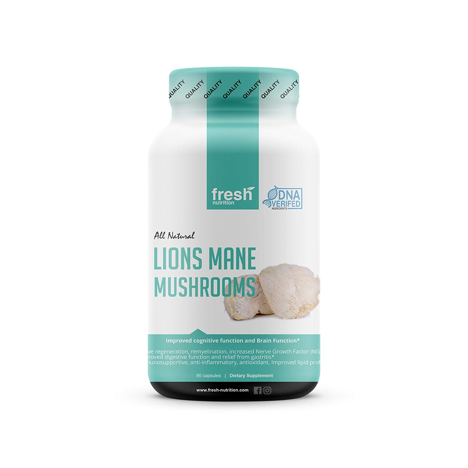 Fresh Nutrtion 라이온스 갈기 버섯(Lions Mane Mushrooms)영양제 캡슐 강력한 1500mg 특별 할인 가격 - 유기농 파우더 비건 친화적 보충제 뇌 신경 및 면역 시스템 기능 장점 슈퍼푸드 NON GMO, 1통 