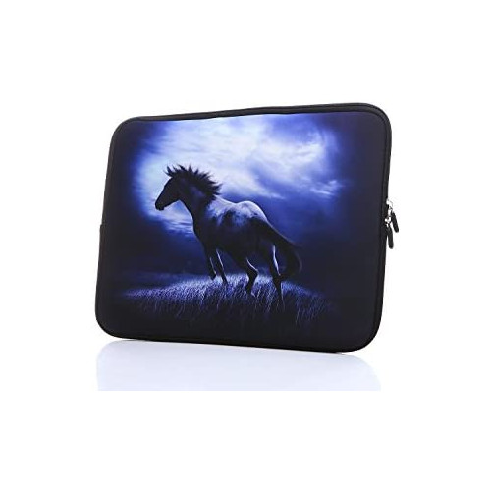 노트북 파우치 13.3-Inch to 14-Inch Laptop Sleeve Case Neoprene Carrying Bag With hidden handles For Macbook/ Notebook/ Ultrabook/ Chromebooks, Color = blue horse 