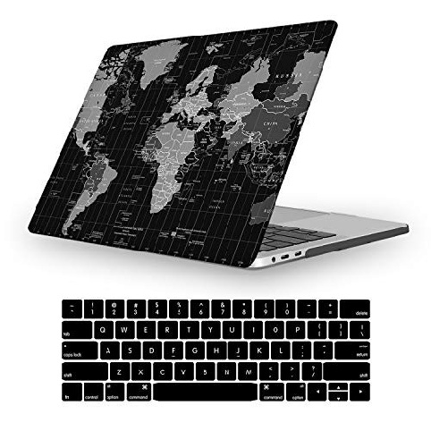 노트북 파우치 iLeadon MacBook New Pro 13" Case 2016-2019 Release A2159/A1989/A1706/A1708 Rubberized Hard Shell Case Cover+Keyboard Cover for MacBoo, Size = Macbook Pro 13“ W/Without Touch Bar A1706/A1708 | Color = Black World Map 