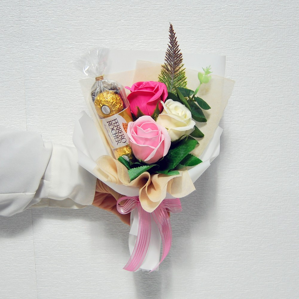 유치원 졸업식 페레로로쉐 3입 비누 장미 미니 꽃다발, 핑크 
