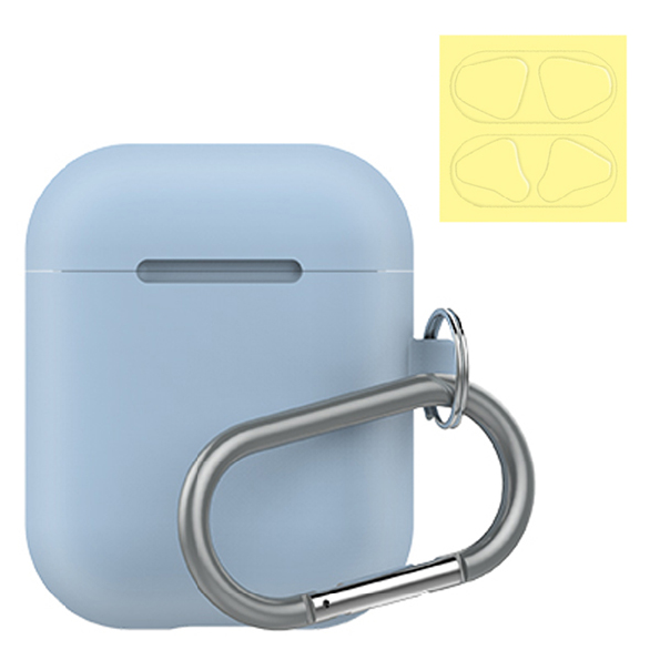 랩씨 에어팟 실리콘 케이스 캡슐 + 철가루 방지 스티커, 단일 상품, 파스텔 블루 