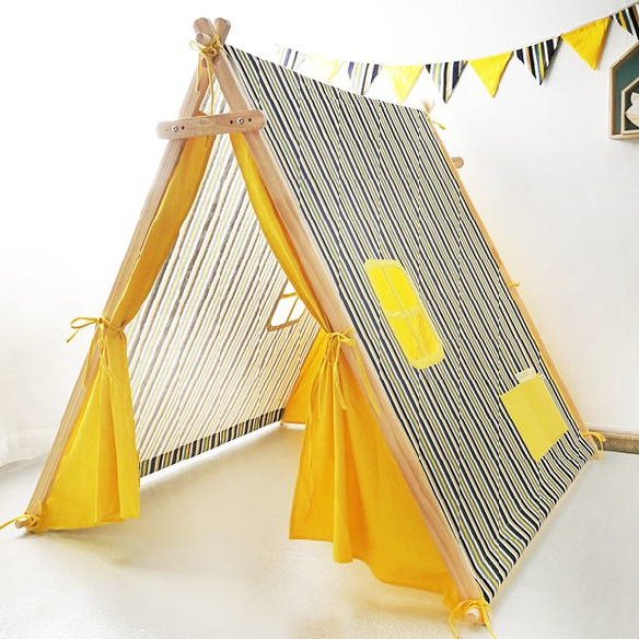 나혼자산다 경수진 천 인디언 텐트 실내 실외 가능, 노란색과 파란색 줄무늬 