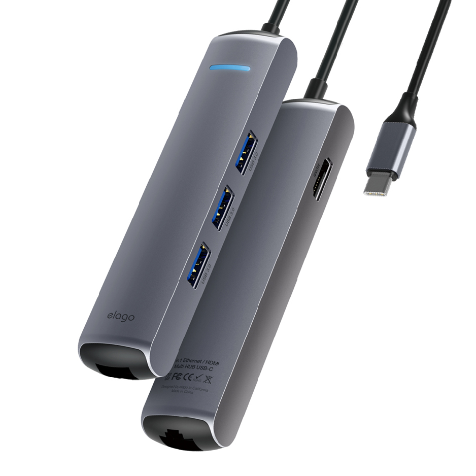 [엘라고] 6IN1 이더넷 HDMI USB-C타입 멀티허브, 단품 