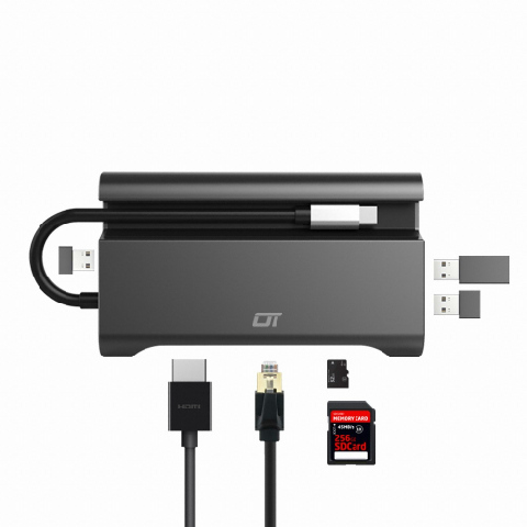 마이크로닉스 USB Type C 8 in 1 멀티포트 (OT-709), 그레이 