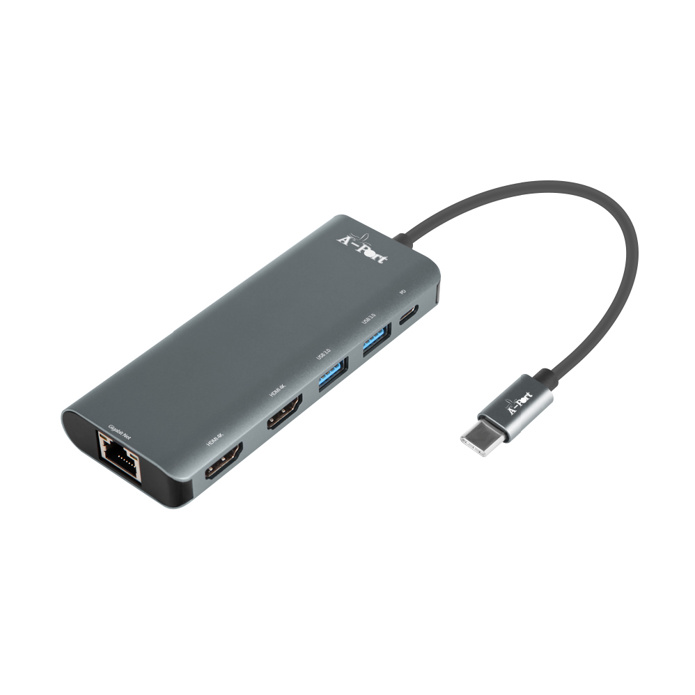 에이포트 C타입 USB허브 멀티 도킹스테이션 4K듀얼HDMI USB3.0 맥북 노트북 스마트폰 넷플릭스 지원, Active C200 그레이 