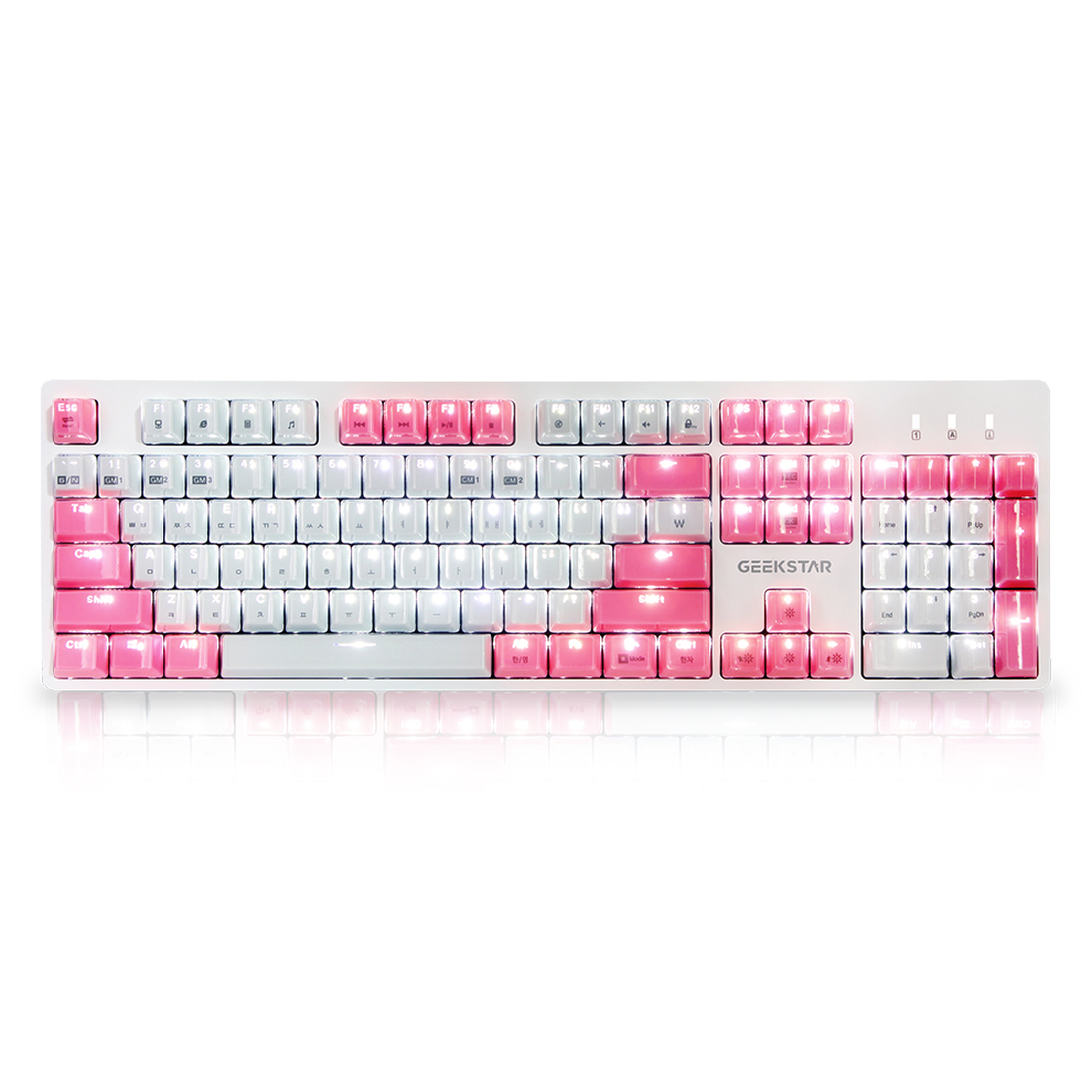 긱스타 프리미엄 카일광축 크리스탈 키캡 클릭 게이밍 기계식 키보드, GK801-2, 화이트 + 핑크 