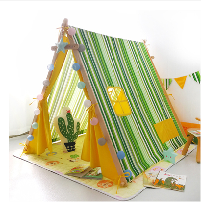 나혼자산다 경수진 천 인디언 텐트 실내 실외 가능, 노란색과 녹색 줄무늬 