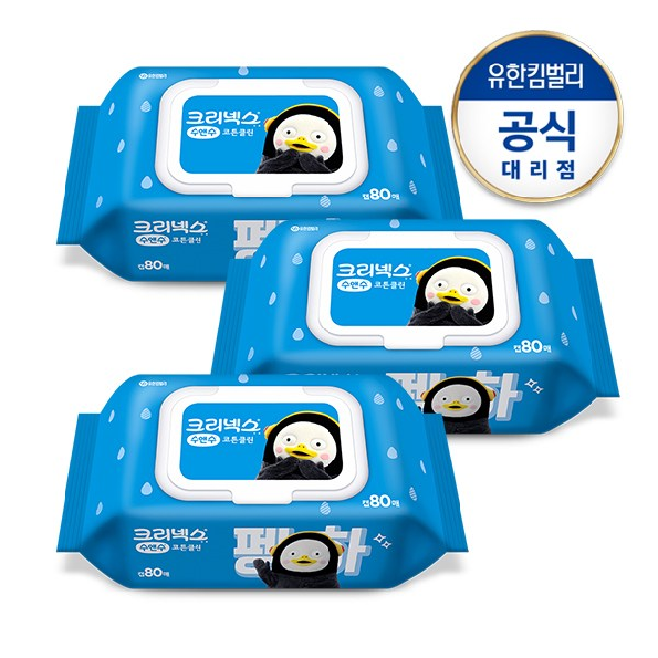 크리넥스 수앤수 코튼 펭수 캡 80매, 3팩 