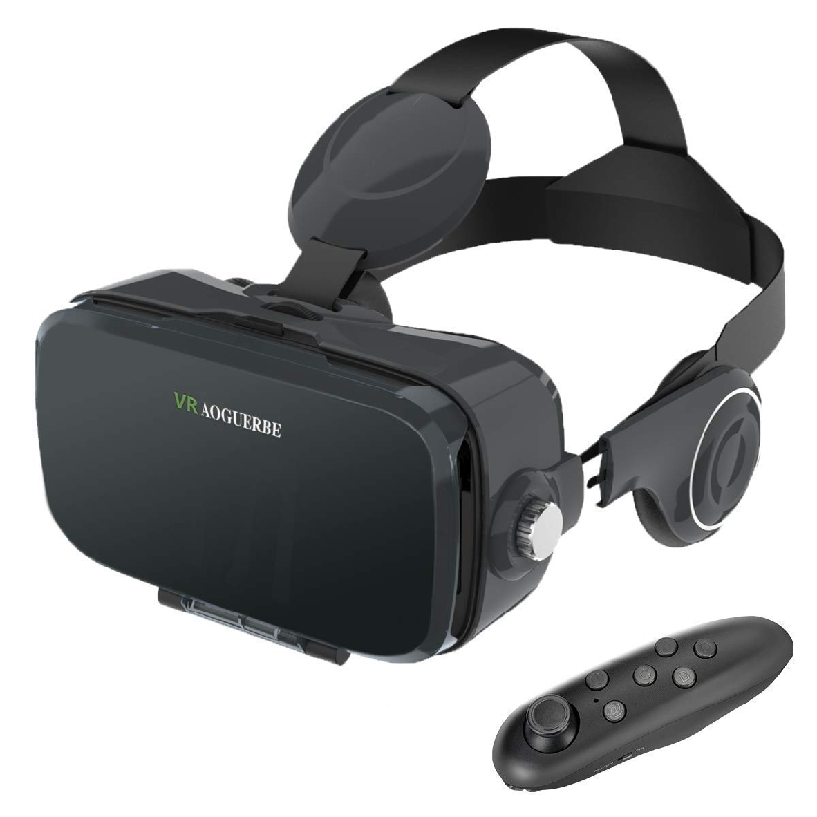 AOGUERBE VR 헤드셋 퍼스널 3D 뷰어 비디오 게임 가상 현실 컨트롤러 포함, Black 