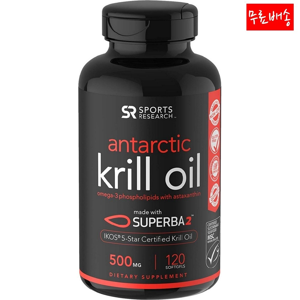 Sports research Antarctic Krill Oil 500mg with omega3 120소프트젤, 1개 
