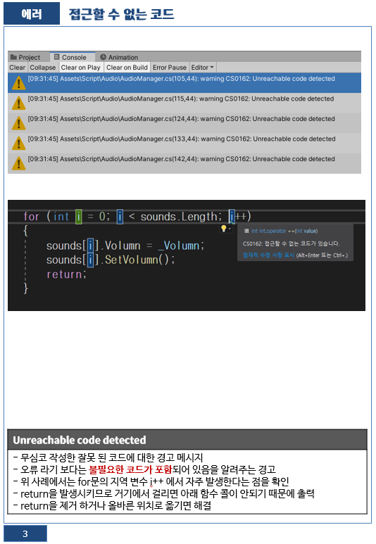 CS0162 : Unreachable code detected (접근할 수 없는 코드) : 네이버 블로그