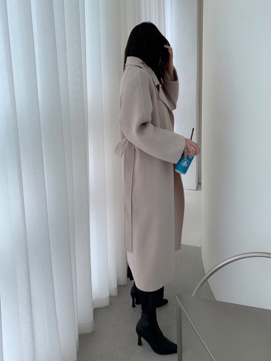 [아이메르/S,F]울100 막스  핸드메이드코트 겨울 키작녀 울 벨트 그레이 오버핏 로브 카라 롱코트 상세 이미지 41