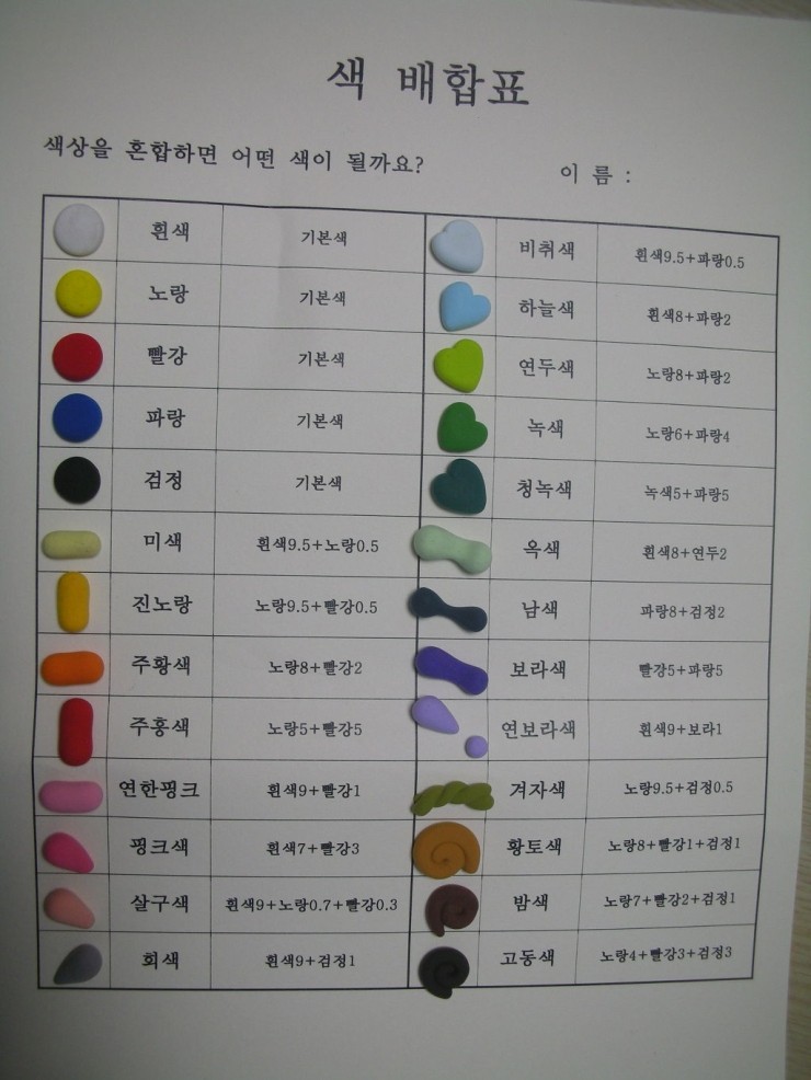 클레이색배합표만들기26색 : 네이버 블로그