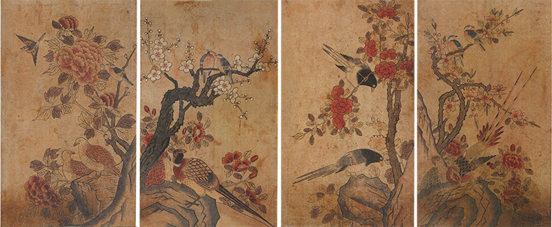 화조도(flowers and birds) 제1폭 복사꽃과 작약 그리기_보나장신구박물관 소장 : 네이버 블로그