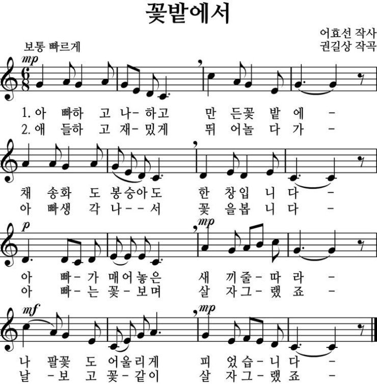 꽃밭에서 동요 8도 분산 베이스 주법 하모니카 부는법 방법 배우기 배우는곳 부산 양산 악보 계이름 가사 계명 연주곡 : 네이버 블로그