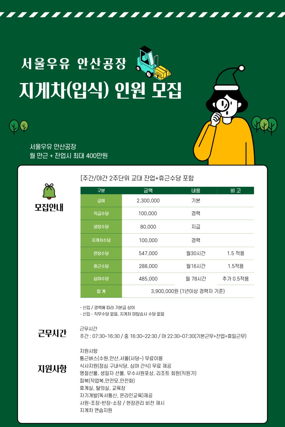 [(주)유니에스] 서울우유 안산공장 냉장창고 지게자(입식)직원 구인 - 사람인