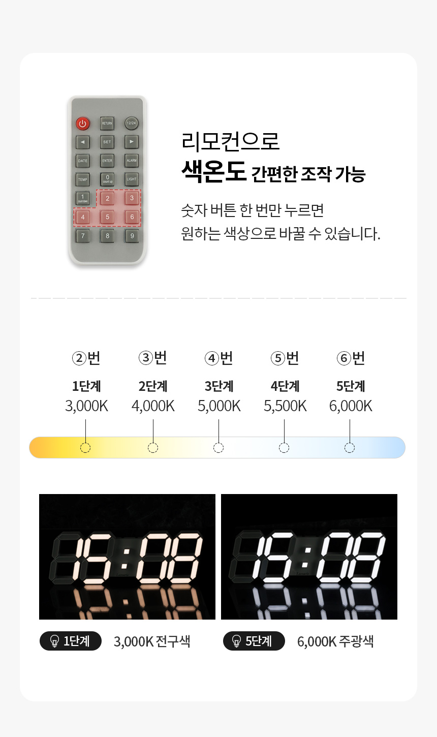 루나리스 국산 전자 디지털 벽걸이시계 무소음 LED 인테리어 거실 개업 집들이 선물 무드등 벽시계 9종 판매처 상세 정보 이미지 4