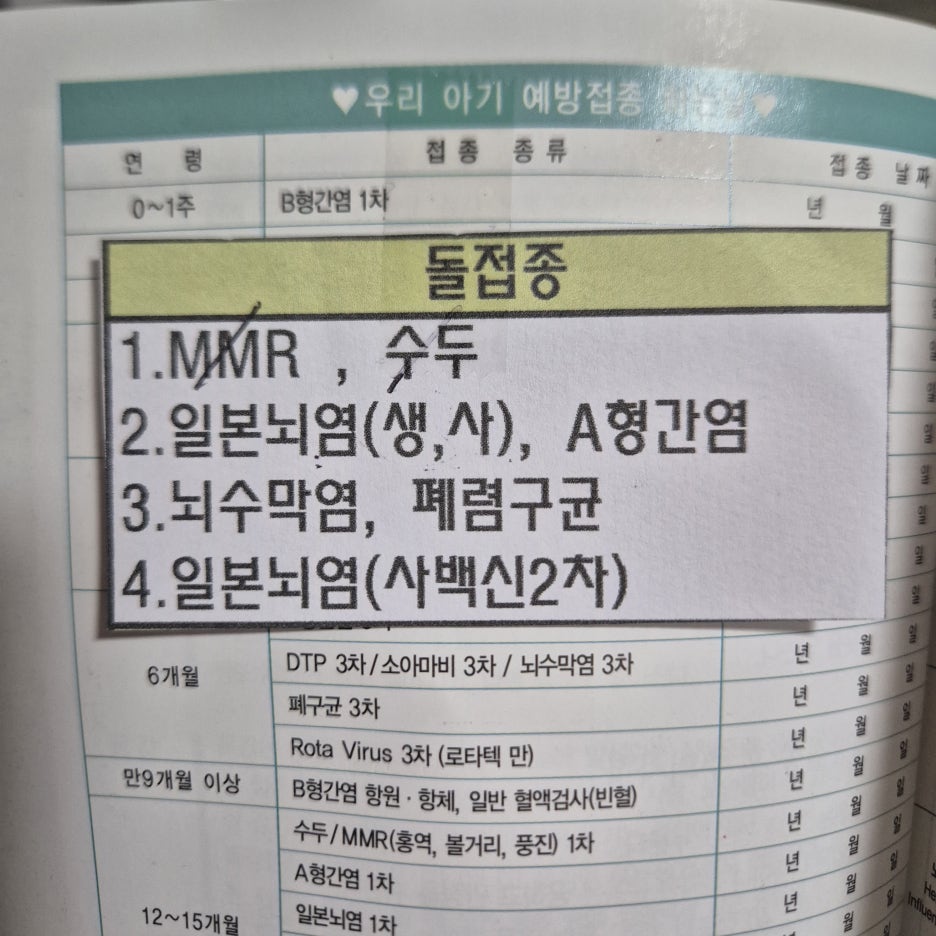 돌접종은 두차례로 나눠 맞기로 했어요 . 우선 MMR , 수두 접종 완료!!