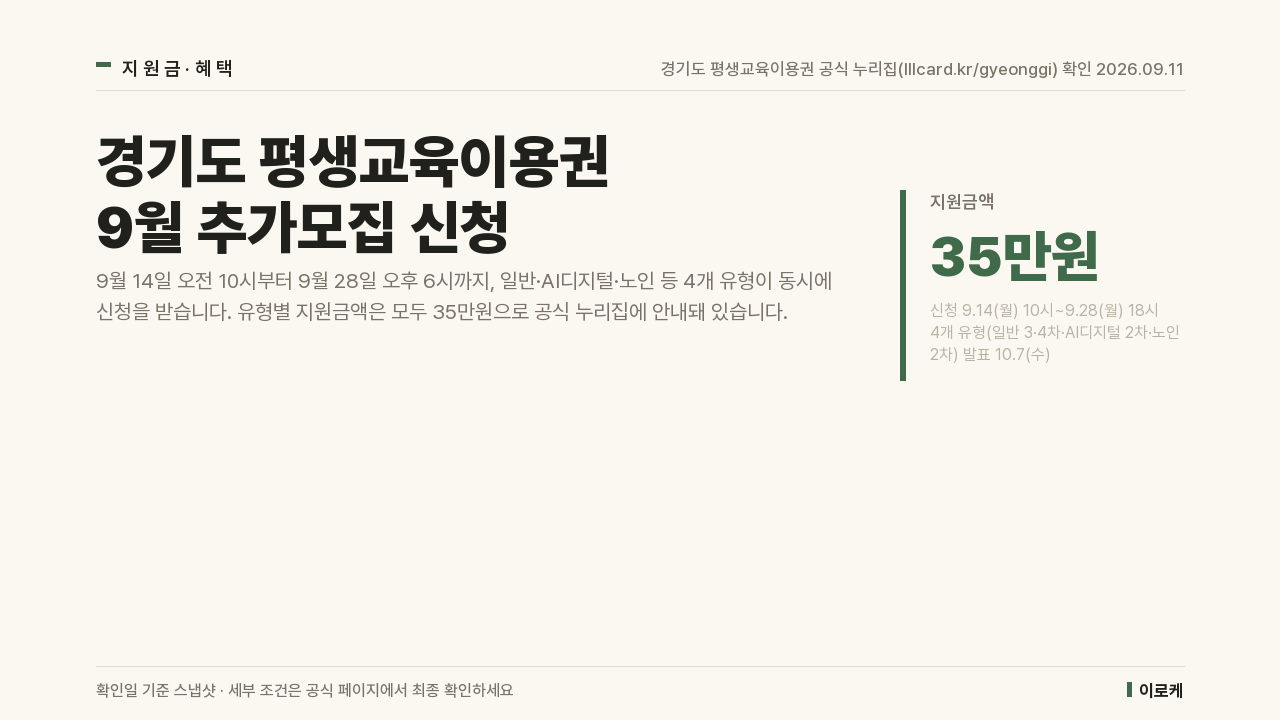 경기도 평생교육이용권 9월 추가모집: 신청기간·대상·금액 정리