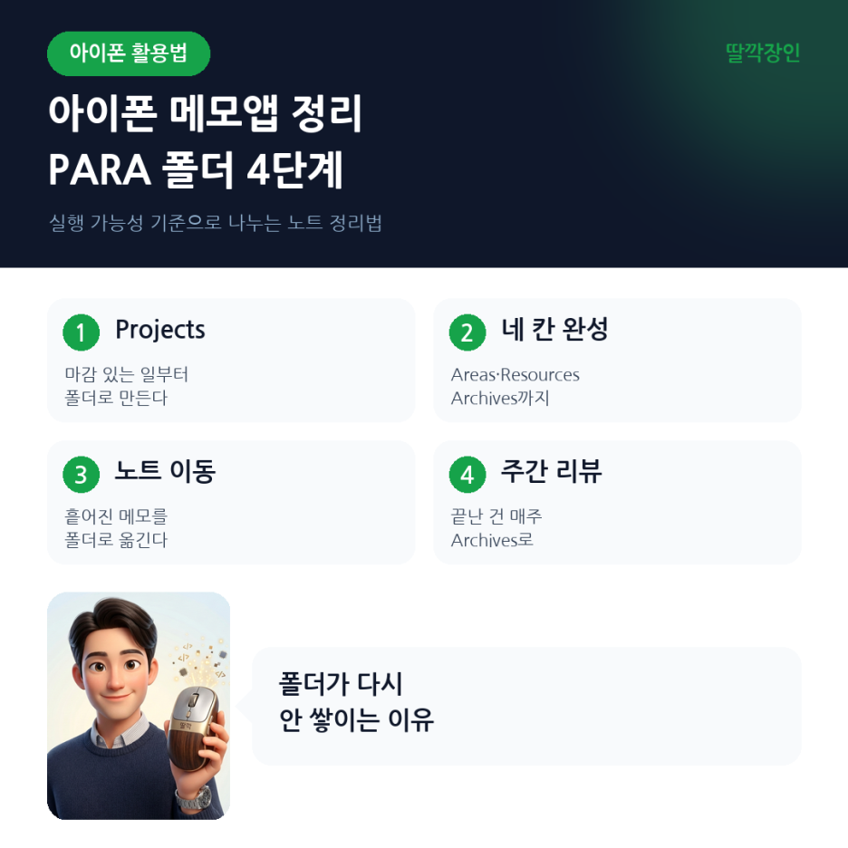 아이폰 메모앱 정리, PARA 폴더 4단계로 끝내기