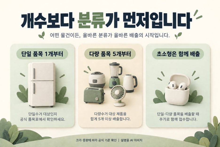 단일·다량·추가품목의 수거 기준 — AI 제작 설명용 이미지