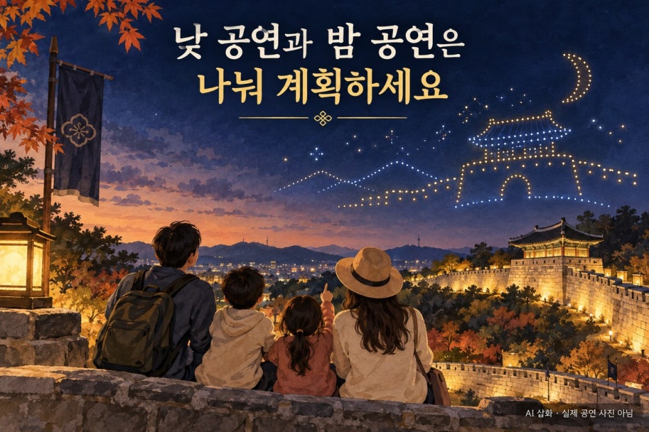 밤 공연을 보는 가족의 AI 콘셉트 삽화